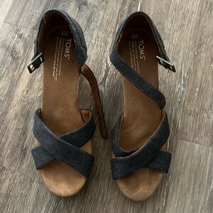 Toms Denim Wedge Shoes with Crisscross Straps